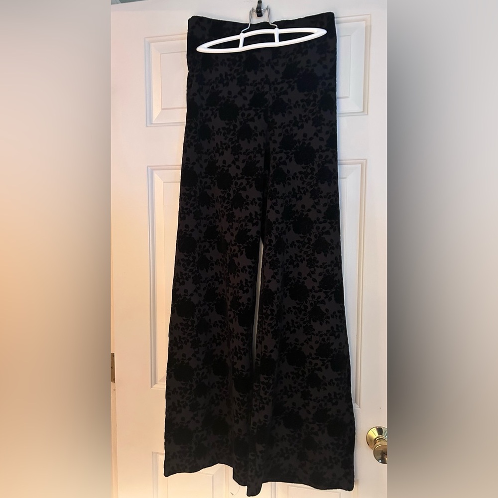 NWOT Rachel Zoe Black Wide-Leg Pants Velvet Flower Print Sz XL